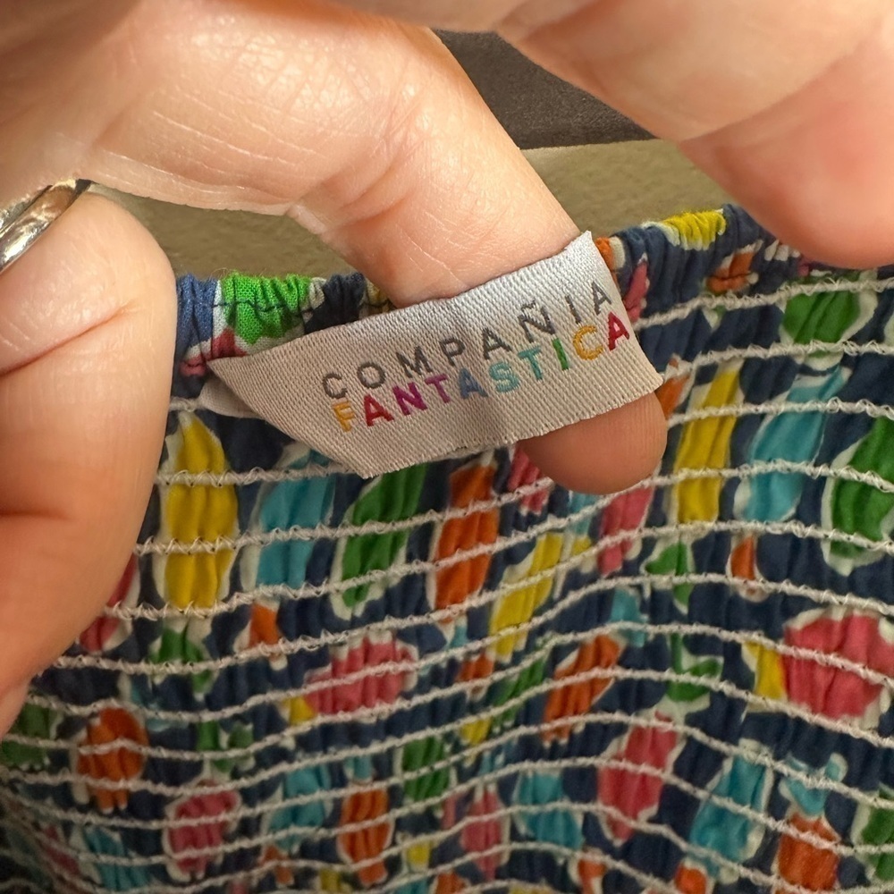 COMPANIA FANTASTICA colorful print vibrant resort mini smocked dress size XS - Picture 8 of 8